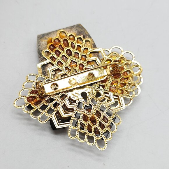 Steampunk Brooch With Vintage Watch Face Floral Embroidery - Picture 3 of 4